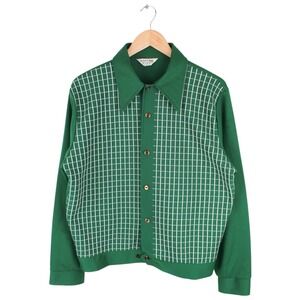 Vintage 60s Mod Knit Polo Shirt Green Windowpane Cropped Gaucho USA